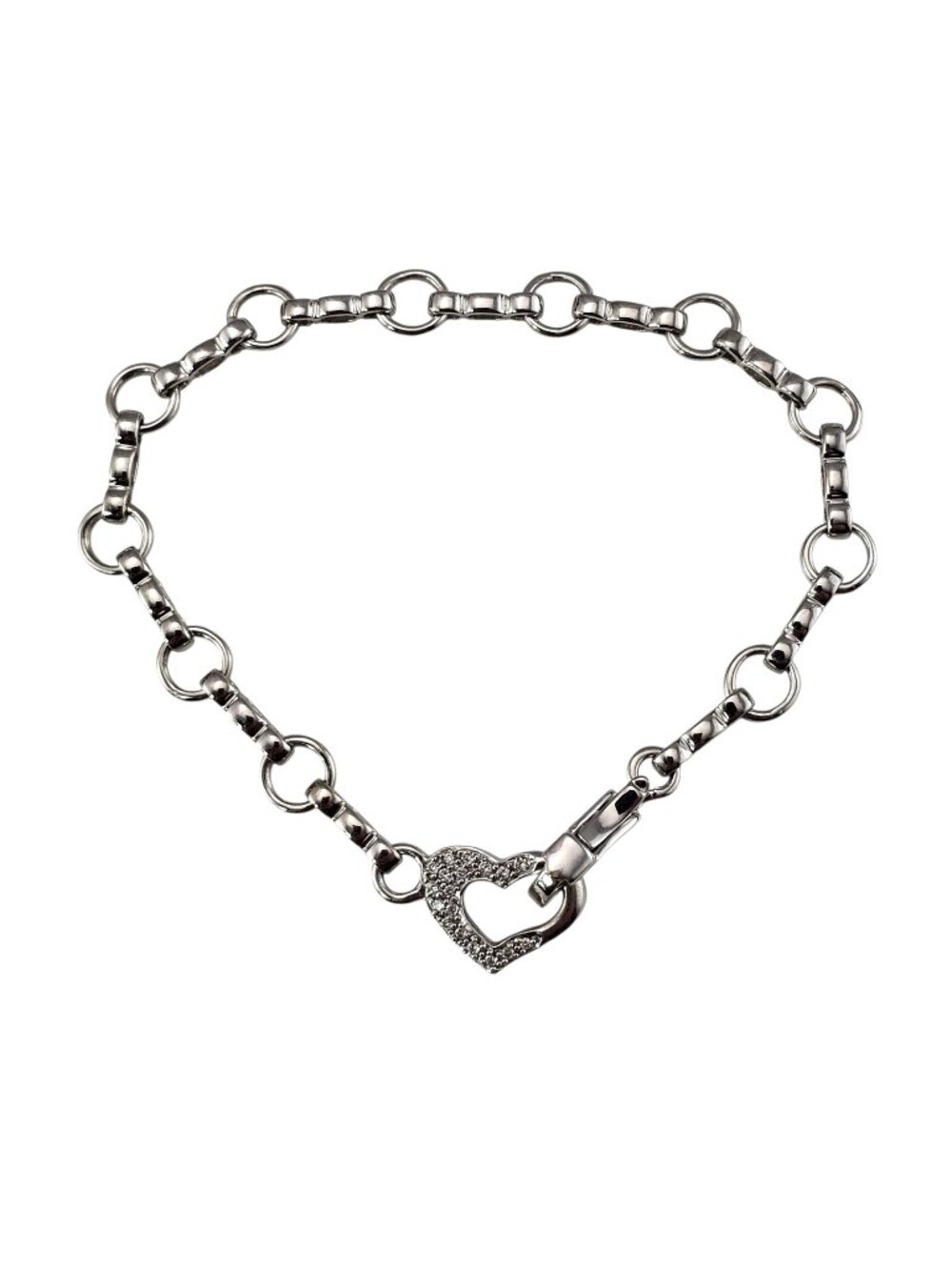 14K White Gold and Diamond Open Heart Bracelet #25026